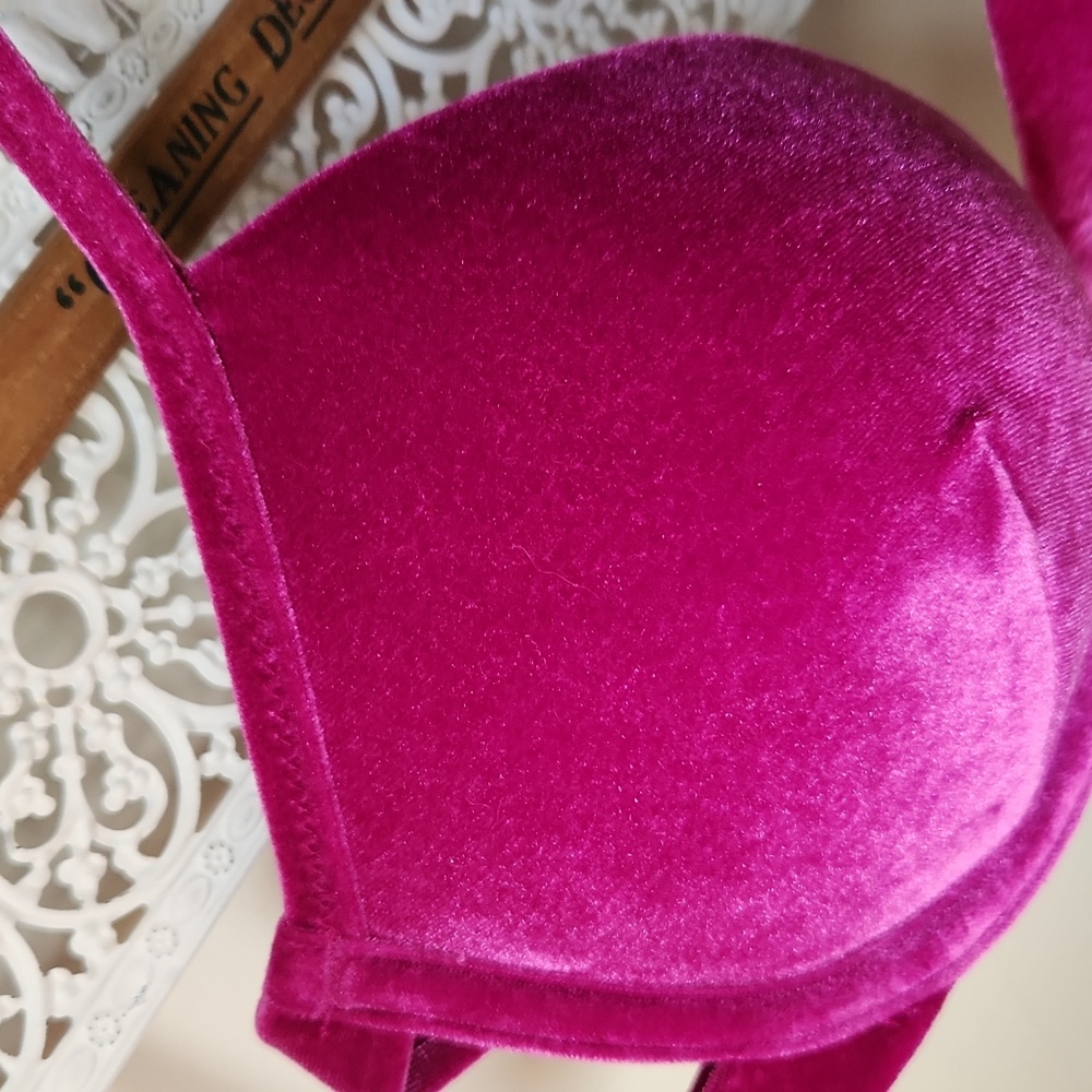 PINK Victoria’s Secret Velvet‎ bikini Top Push-up Fuschia sz S - Picture 4 of 14